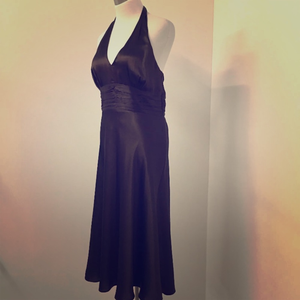 Ann Taylor LOFT brown silk halter dress NWT